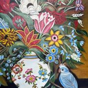 Pendant Gd Tableaux HST "Bouquet of flowers" signed Germaine Michelet + frame