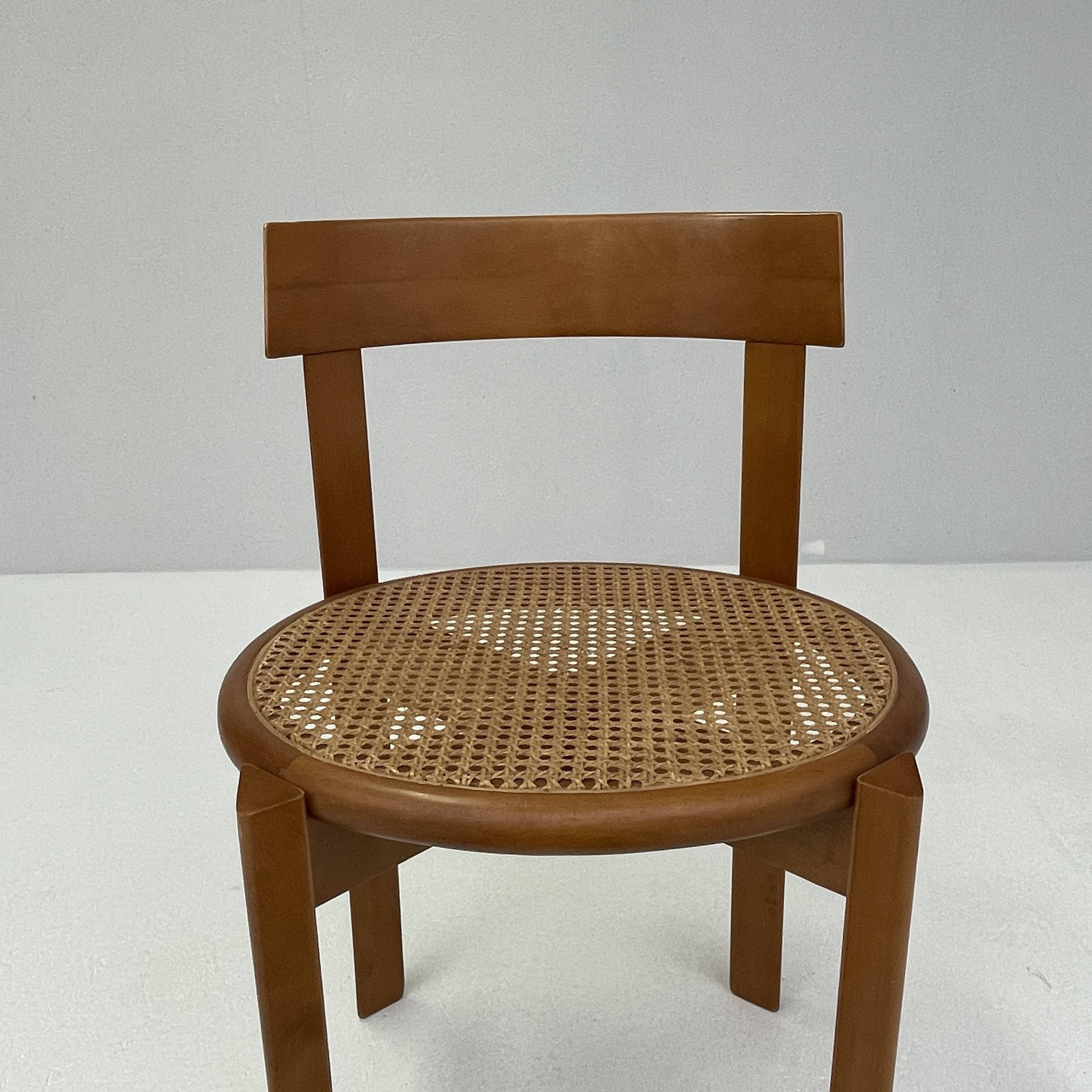 4 Italian wooden dining chairs with rattan seating