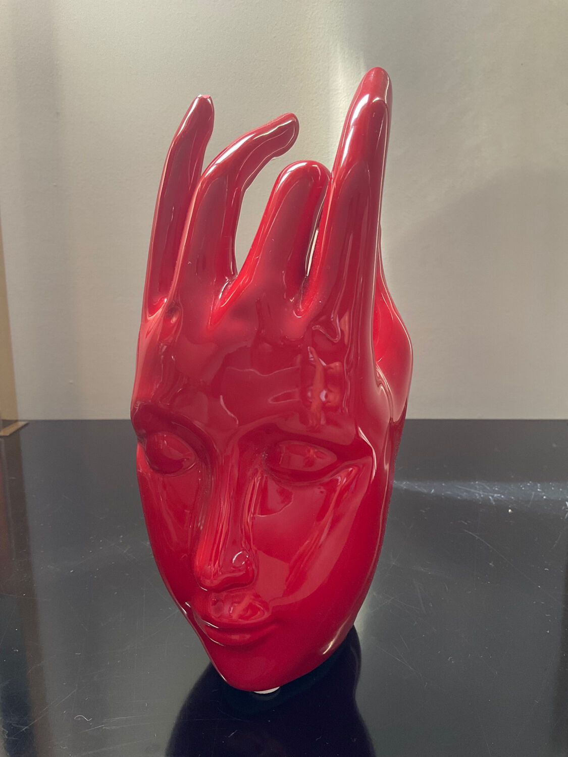 Vintage red ceramic hand paperweight