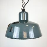 Industrial grey enamel pendant lamp from siemens, 1950s