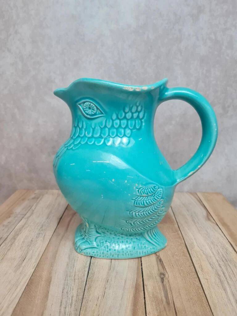Vintage turquoise ceramic pitcher St-Clément model Aigle.