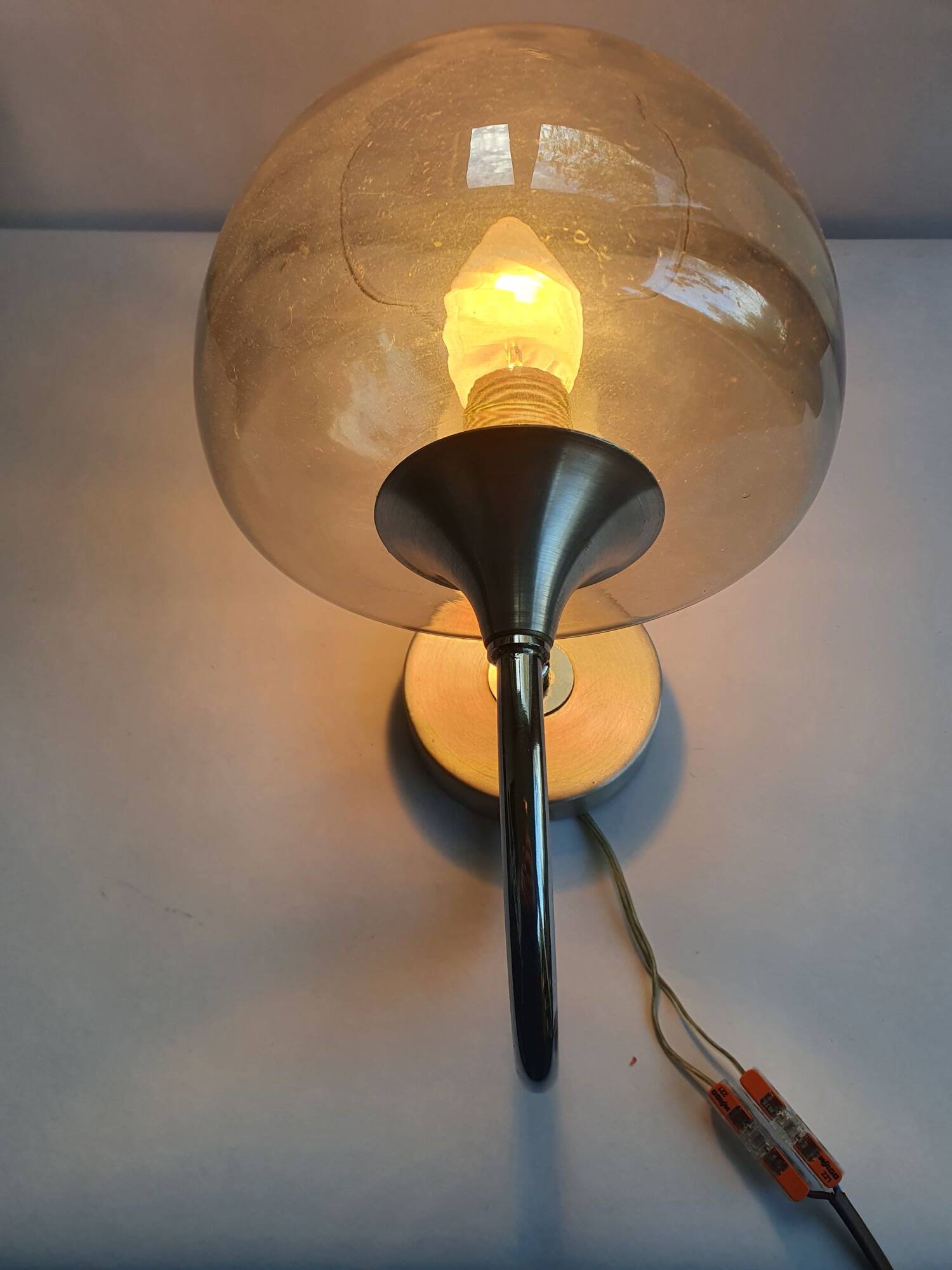 Pair of 1980s chrome metal and smoked glass wall lights