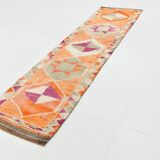 Tapis runner vintage berbère, motifs géométriques orange violet, 74x307Cm