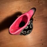 Pretty Vallauris pitcher in black and pink glazed ceramic white reliefs