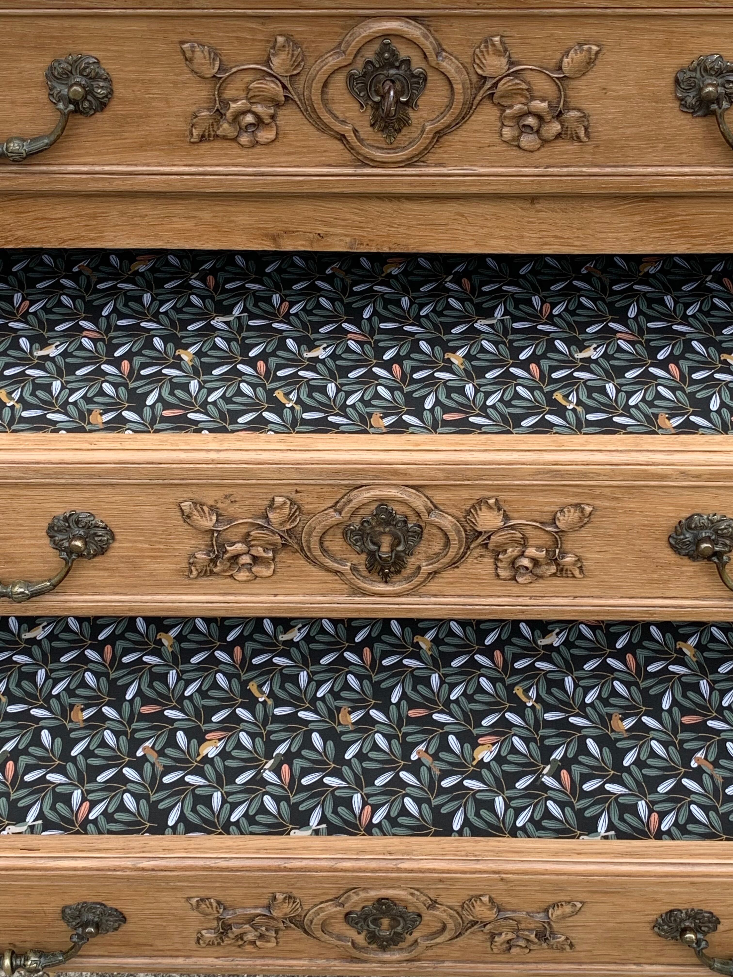 Louis XV style chest of drawers in solid raw oak, 1920