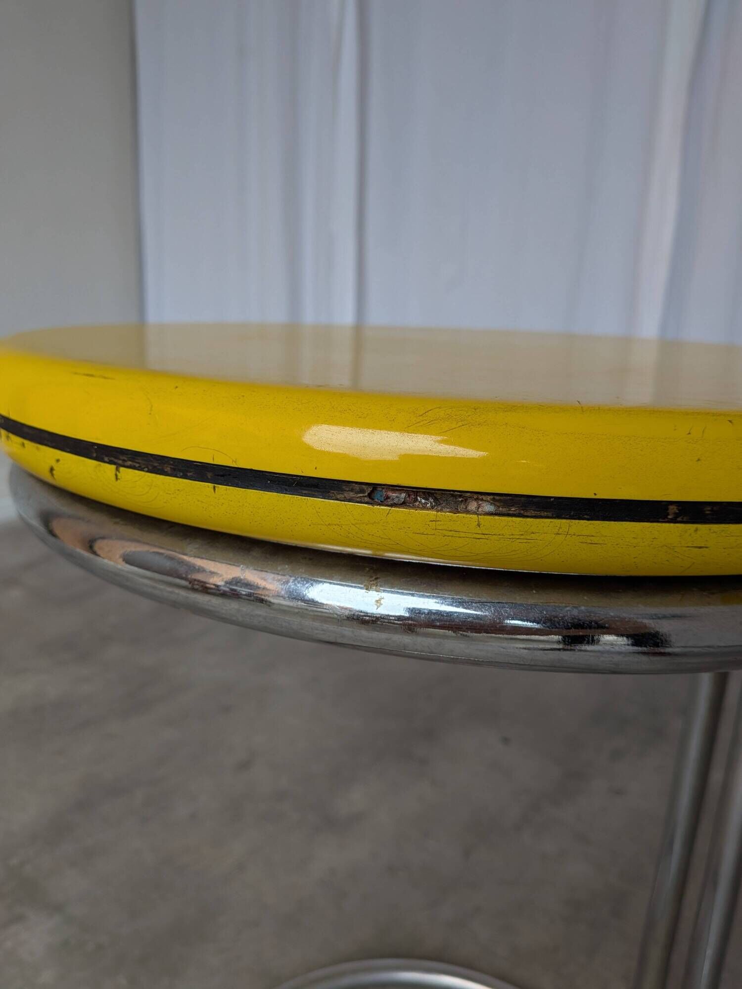 Vintage Yellow Bar Table: Chrome Bauhaus Style, 1970s High Coffee Table