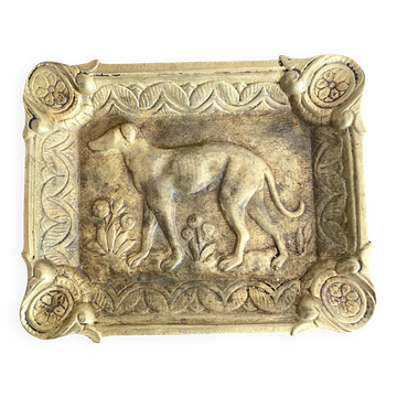 Ashtray, pocket emptier in gilded brass with dog decor
