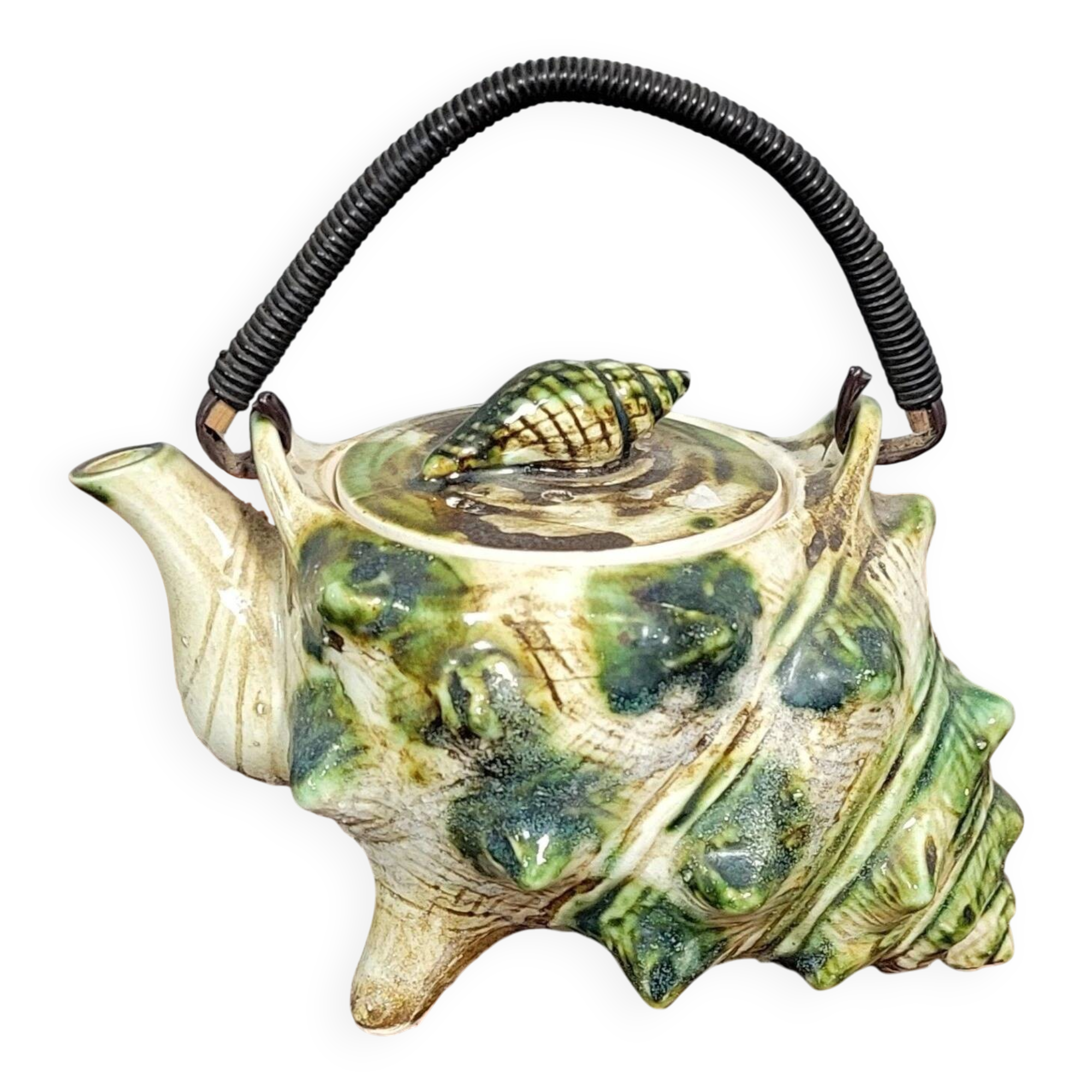 Vintage Japanese ceramic shell-shaped selfish teapot