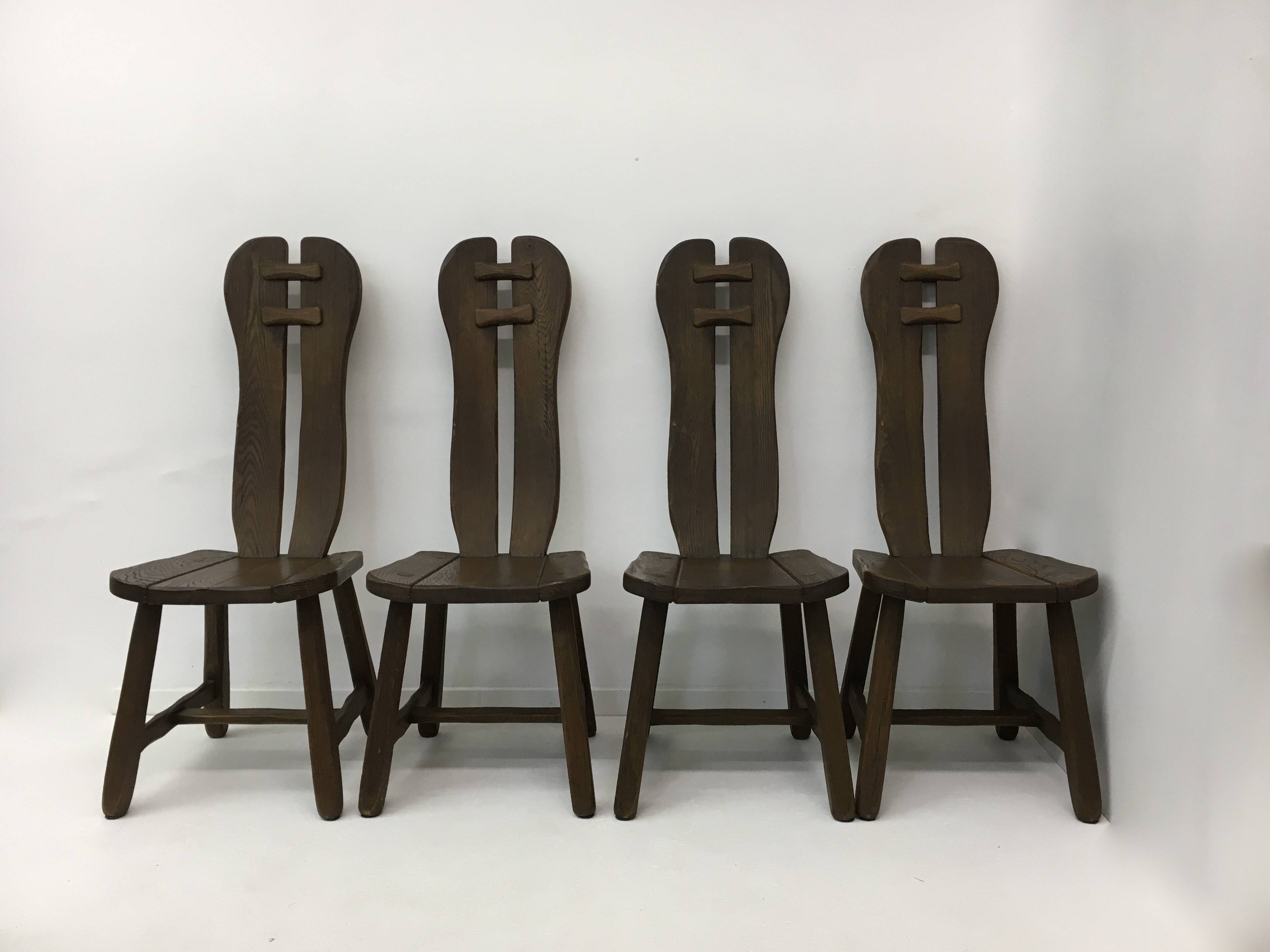 Set of 4 Belgian Brutalist Dining Chairs from De Puydt, 1970’s