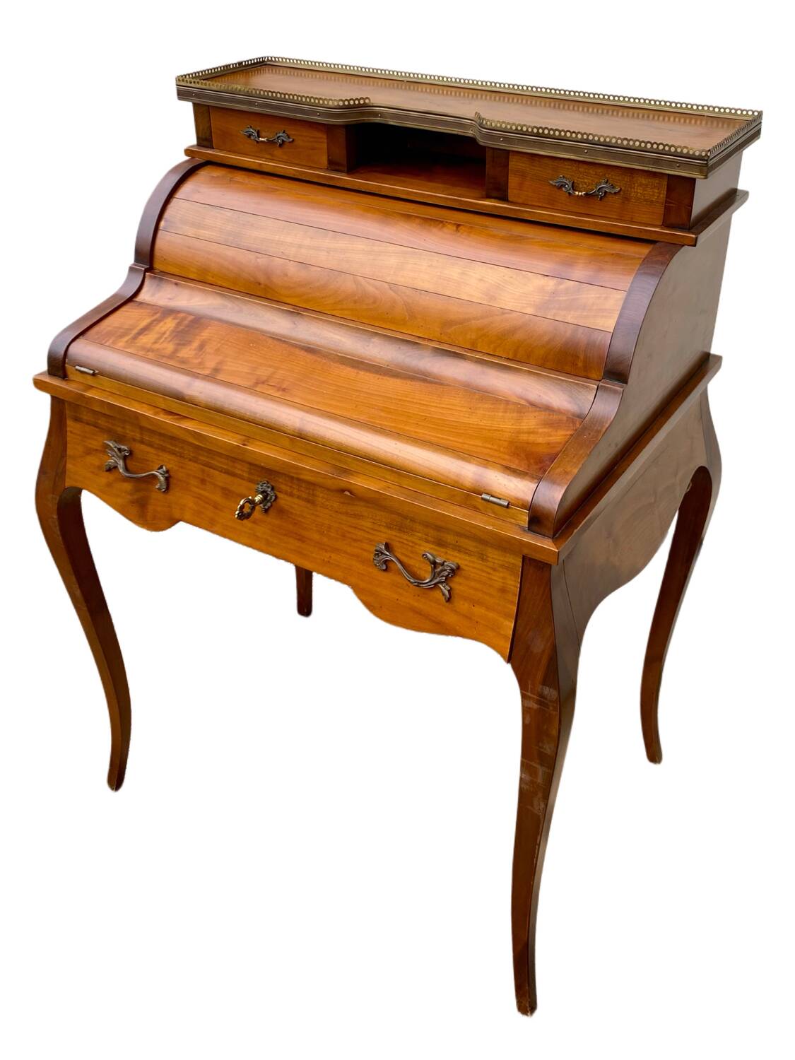 Secrétaire bureau à cylindre de style Louis XV, 6 tiroirs