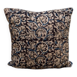 Indian cotton block print cushion with “flower” pattern - indigo blue