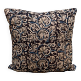 Coussin indien coton block print motif “fleurs” - bleu indigo