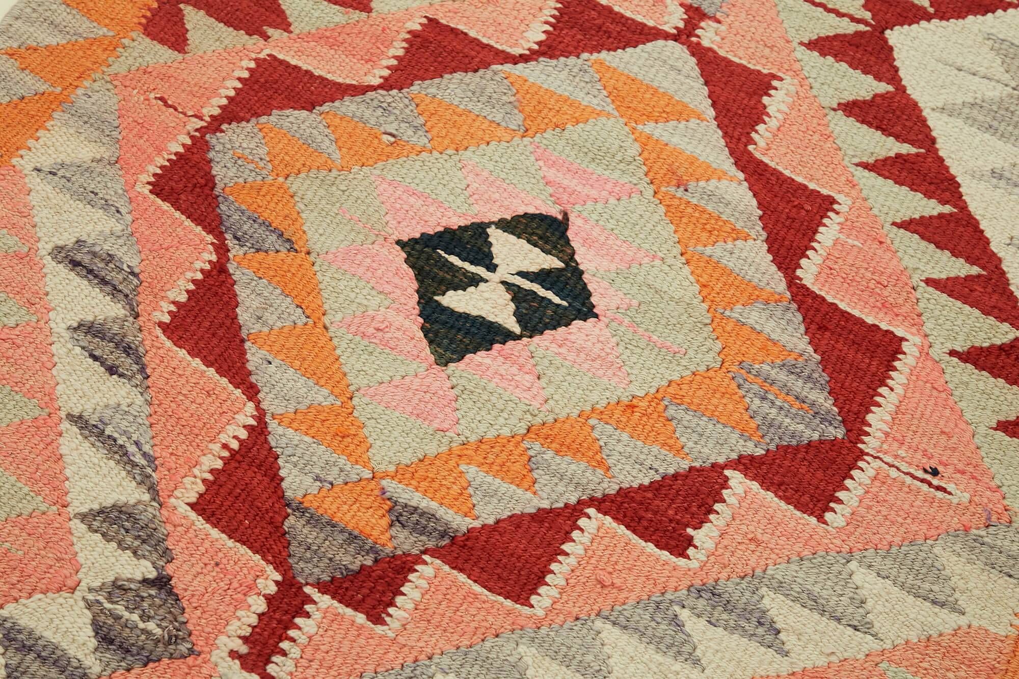 Turkish Handwoven Vintage Herki Kilim 90 cm x 322 cm