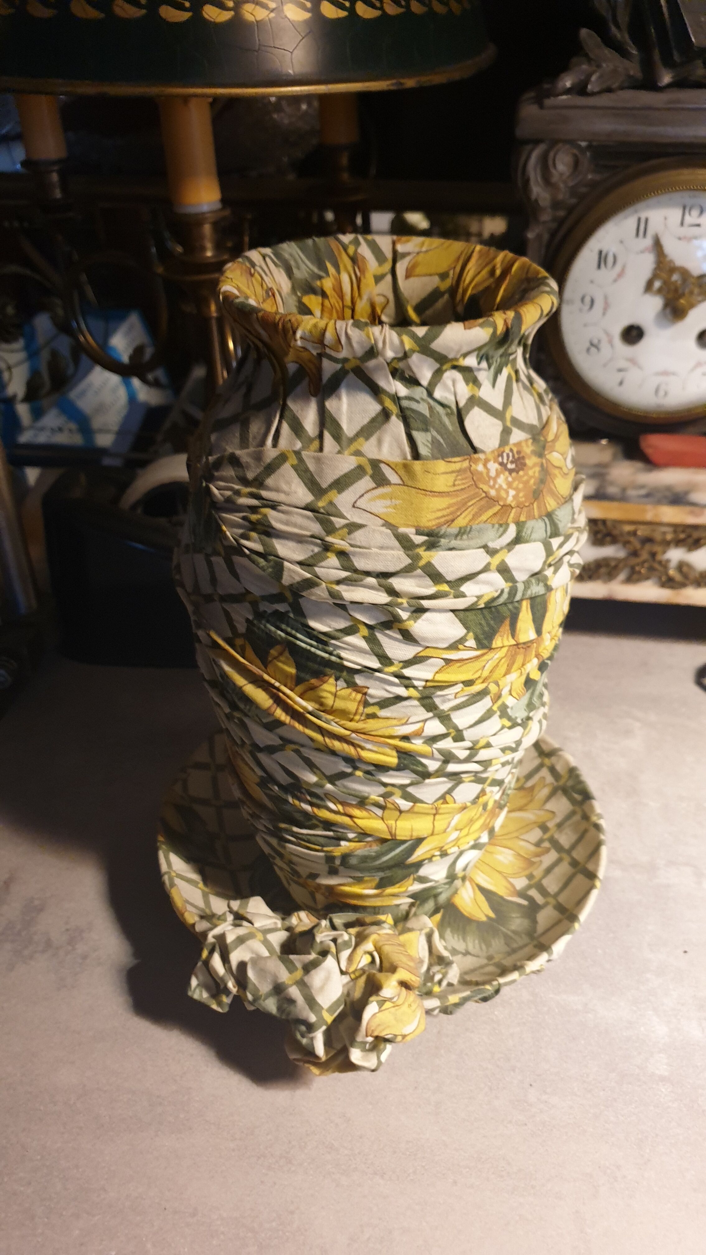 Vase and ceramic cup in fabrics