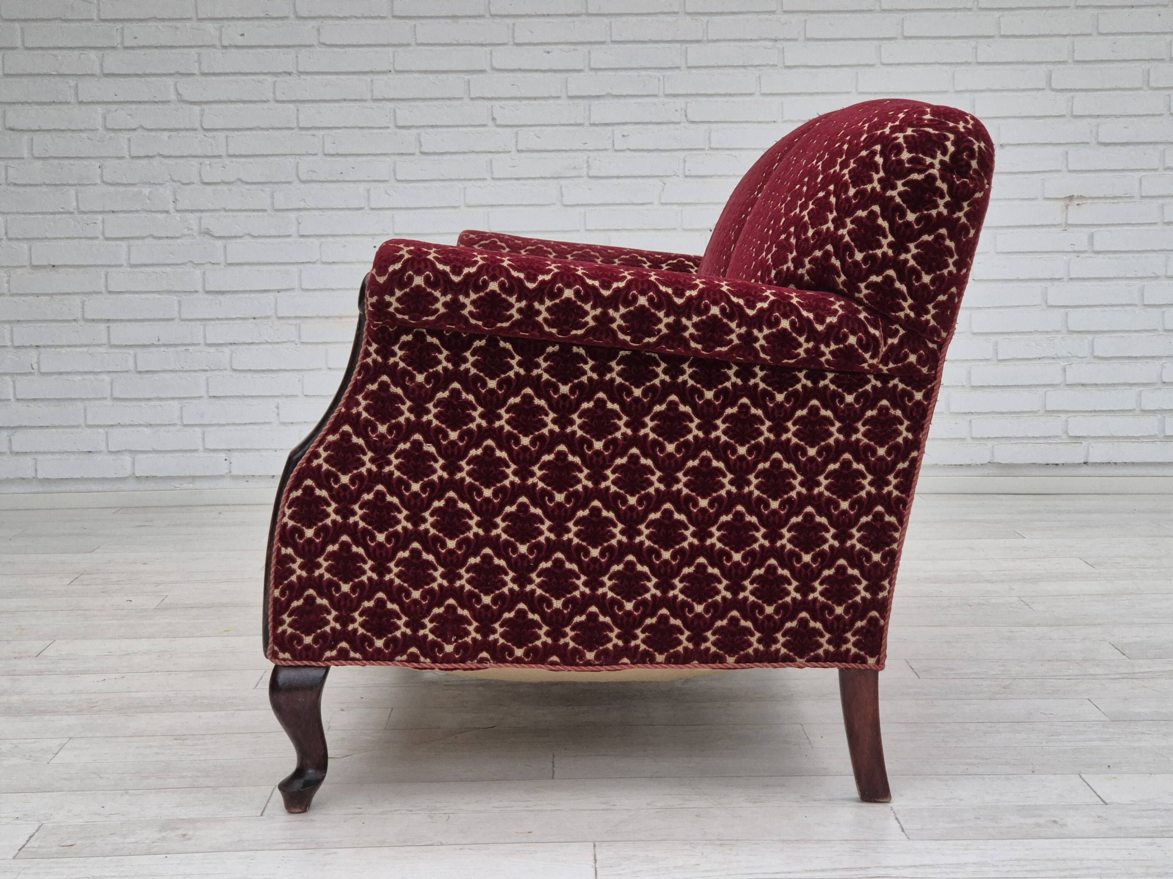 1950s, Danish 3 seater sofa, original condition, furniture velour, beech wood.