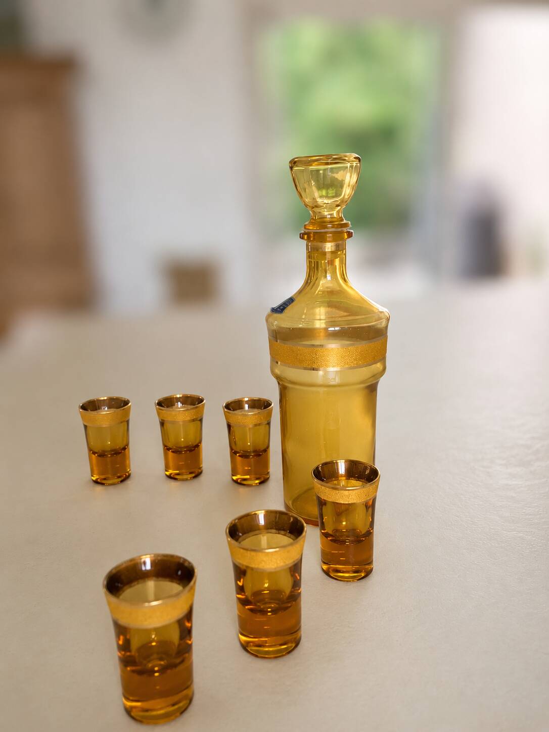 Italian liqueur service in amber and gold glass