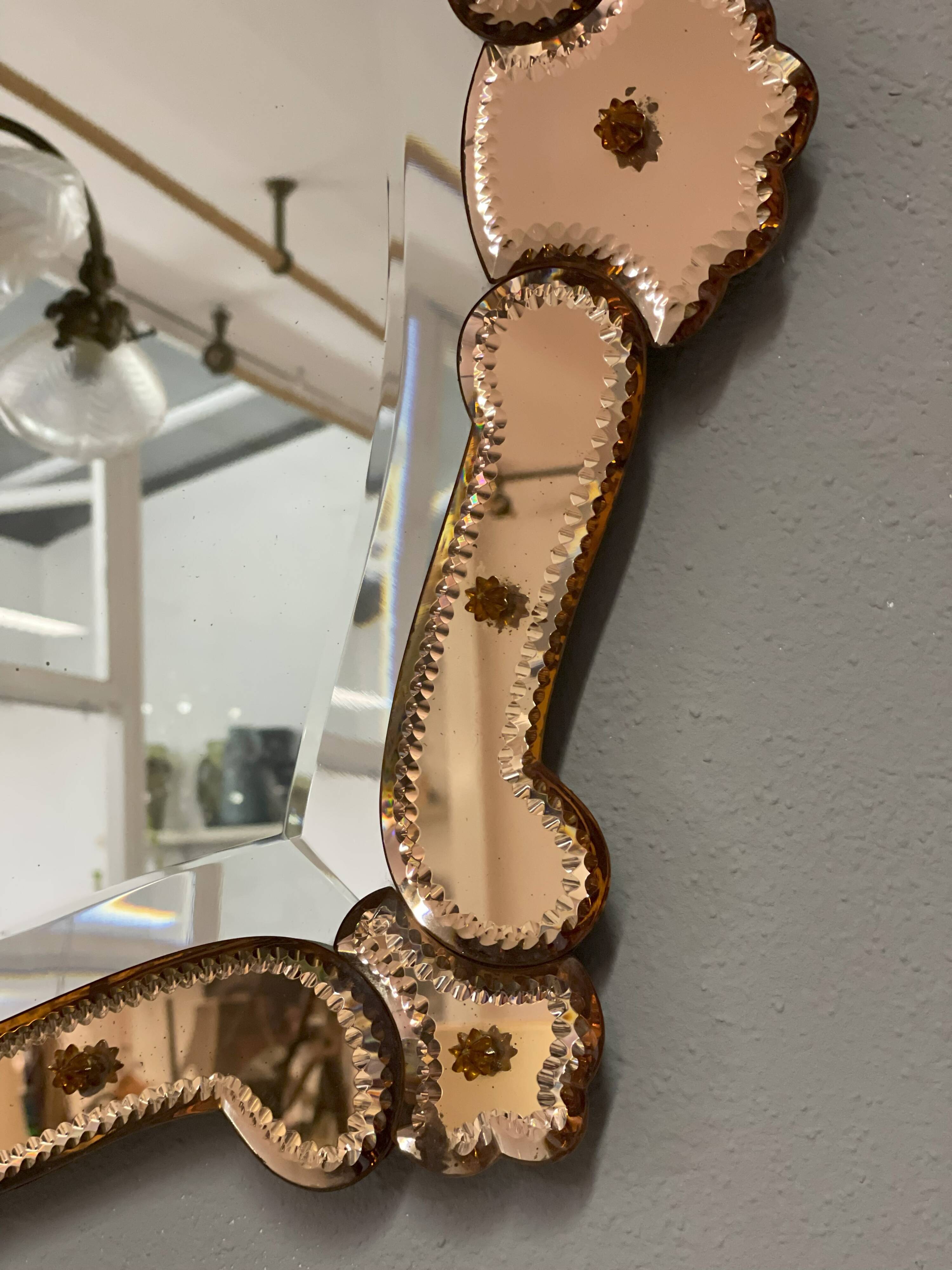 Venetian Quadratic Mirror with Rosé Rauchglass Frame