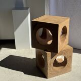Coffee table, or openwork cubic stool in natural monoxyle mango wood H40.