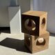 Coffee table, or openwork cubic stool in natural monoxyle mango wood H40.