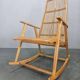 Rare Midcentury Wood and Rattan Rocking Chair, Denmark, 1960s