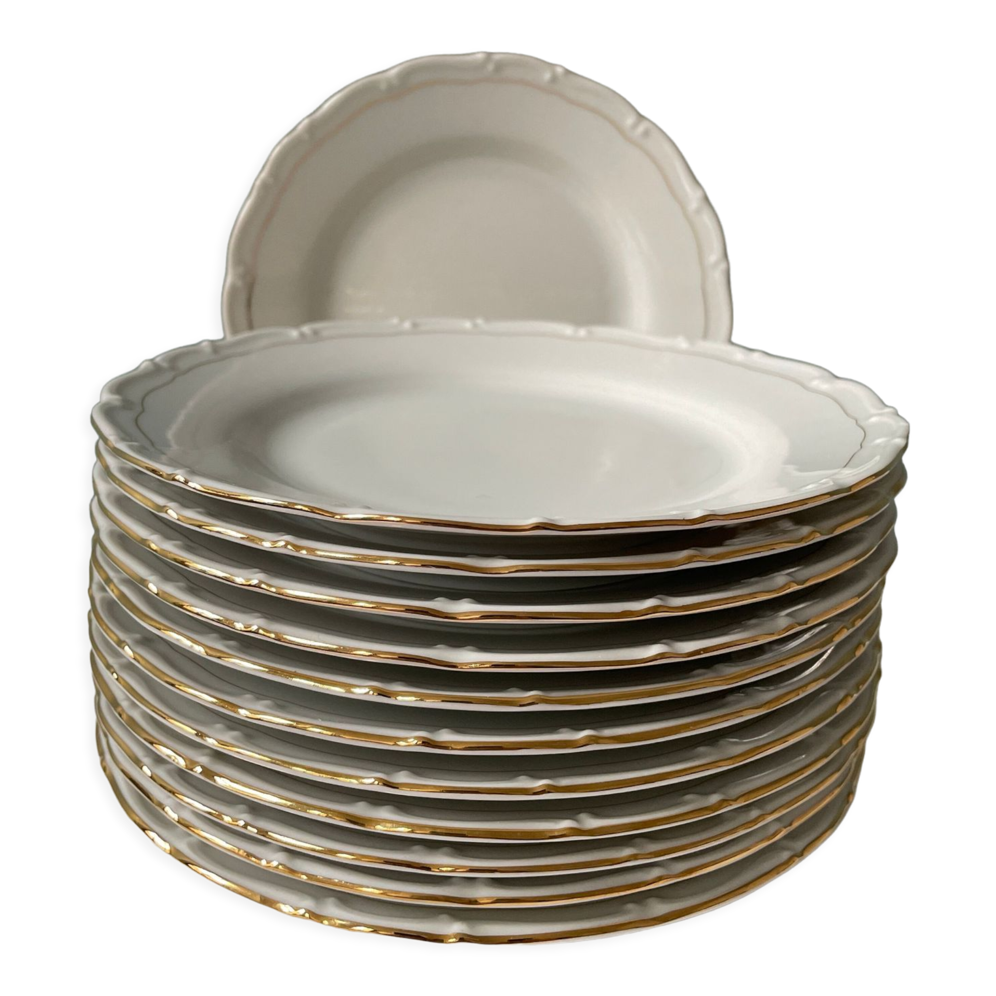 Series of 12 dessert plates in fine bohemian porcelain