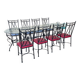 Glass and iron table with two side tables and 8 chairs