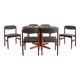 6 Scandinavian chairs in rosewood, with green-grey seats.