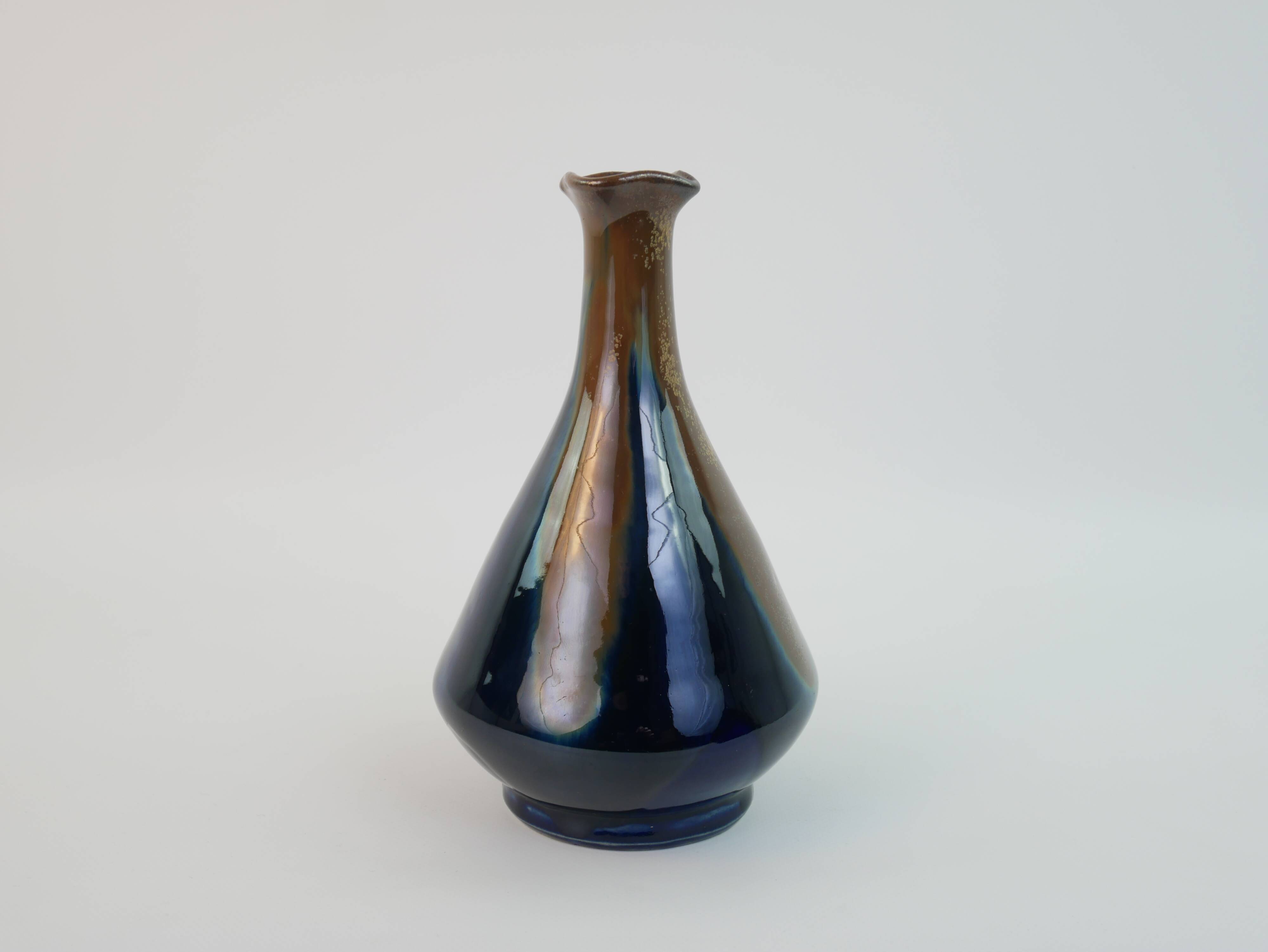 Fournier Demars vase in blue enameled ceramic