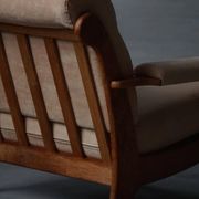 Mid-20th century, pair of armchairs by Henning Kjærnulf, oak and alcantara, 1960s.