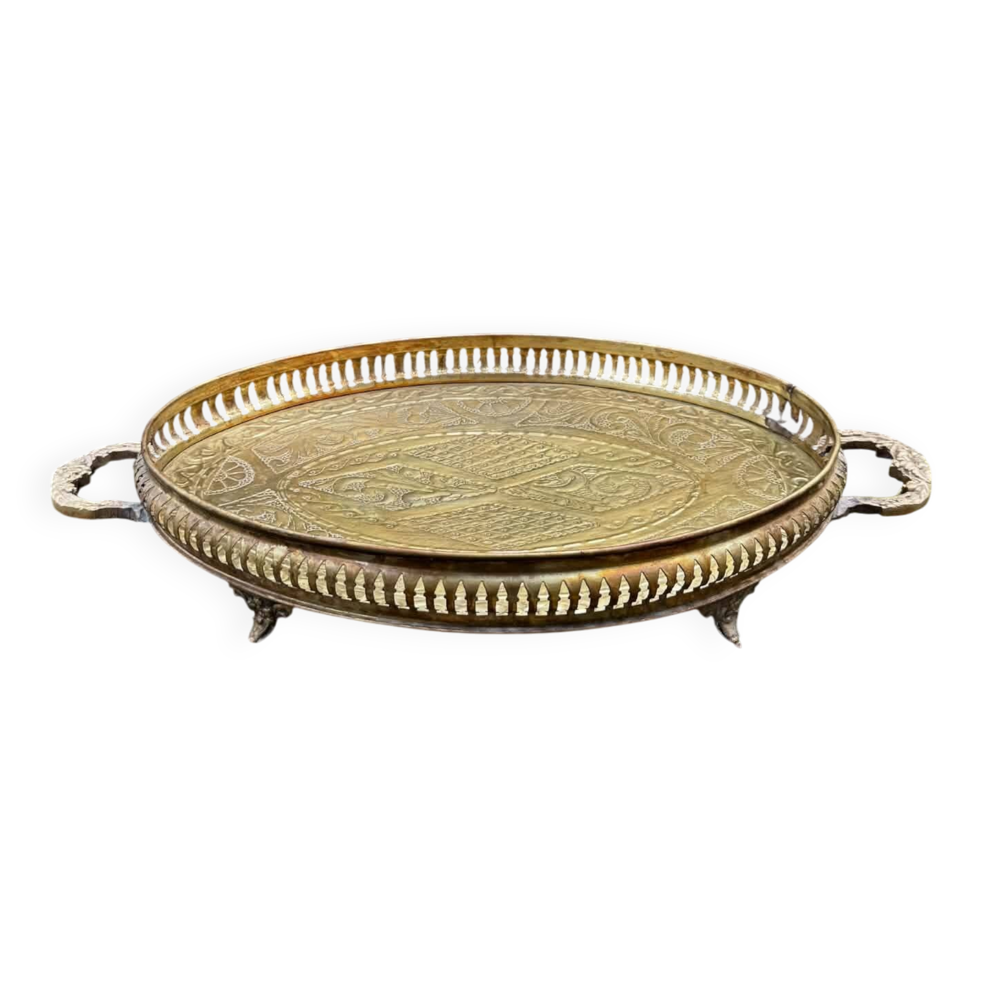 Large brass tray in Louis XV baroque style