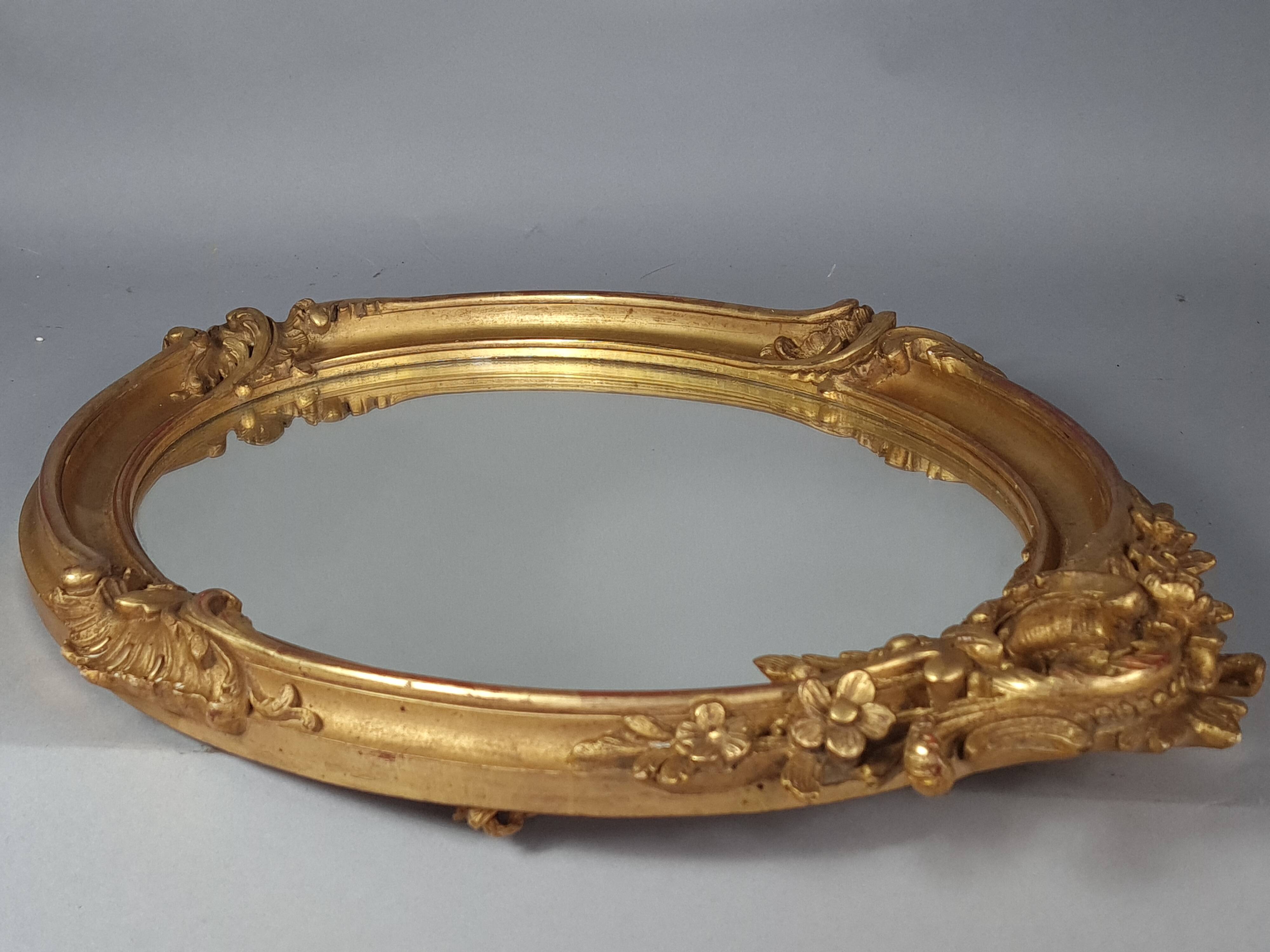 Mirror 55x39 cm rebate 40x30 cm wooden frame fine gold stucco dated 1908 SC414