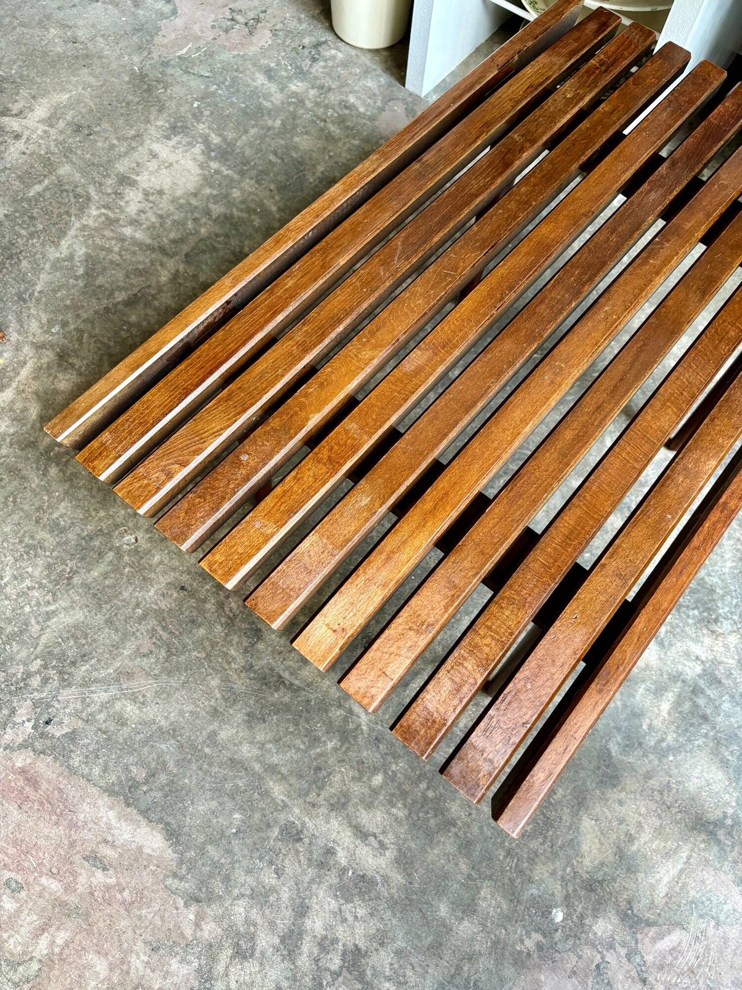 Coffee table, bench in dark laminated wood