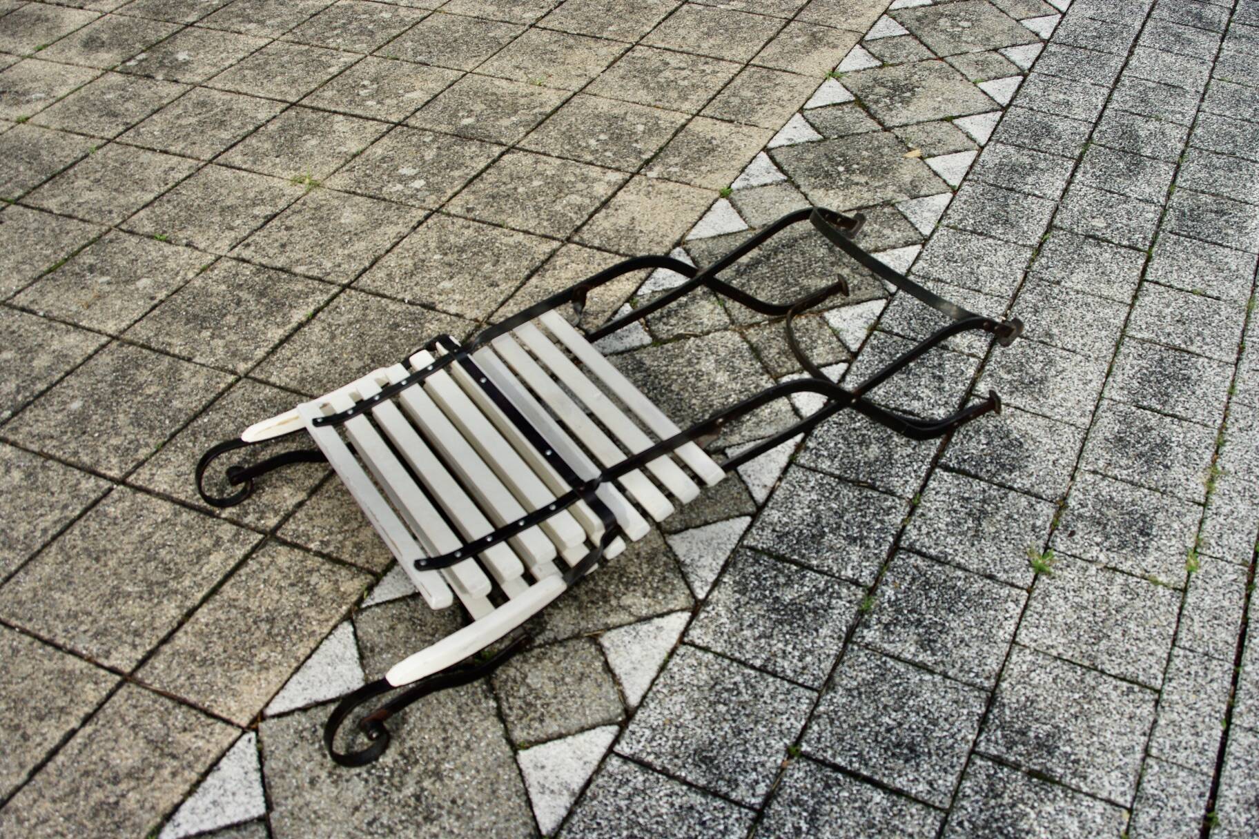 Vintage wrought iron folding garden armchair 1930
