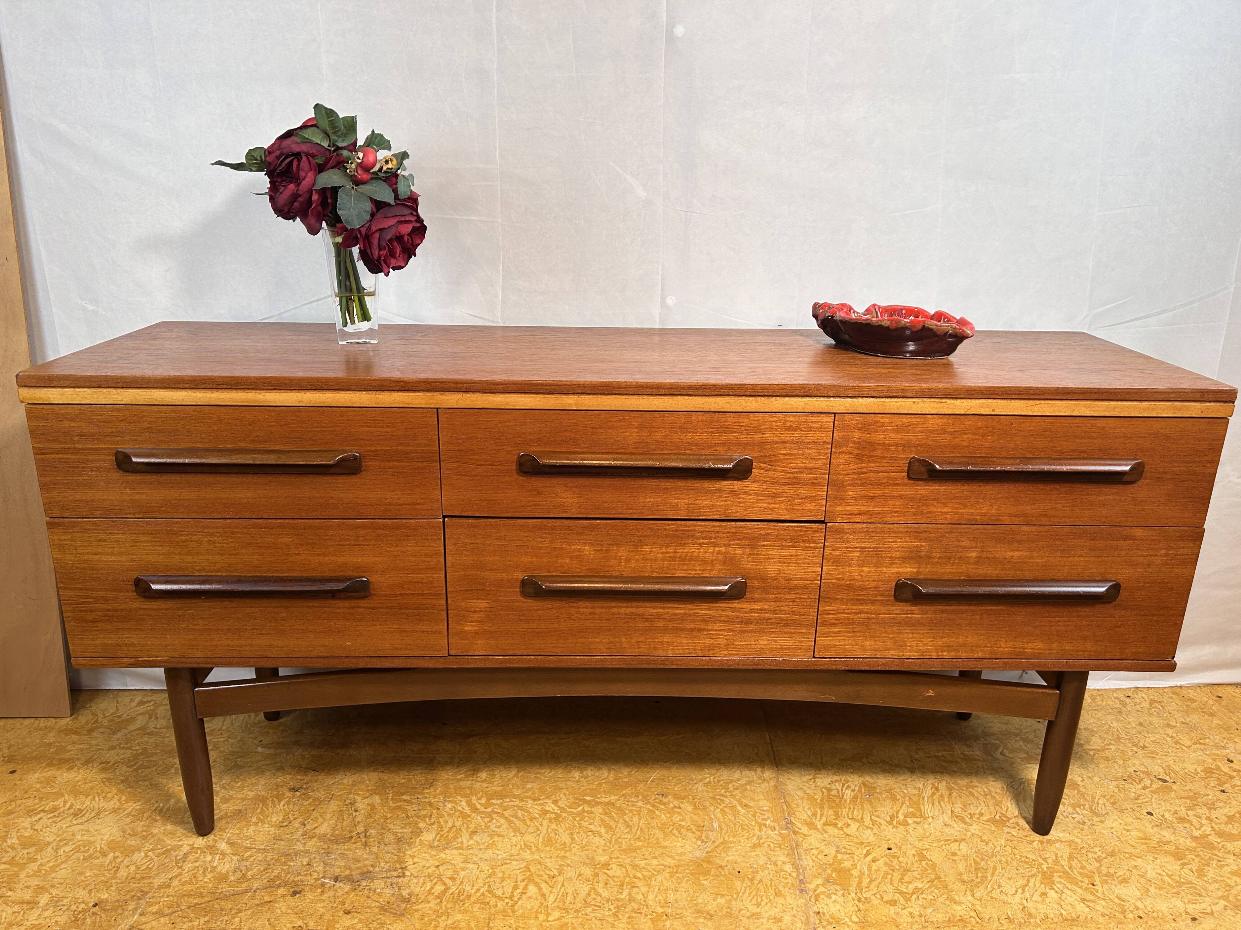 Mid Century Retro Vintage Teak Sideboard 1960s  6 Drawer Storage Stylish