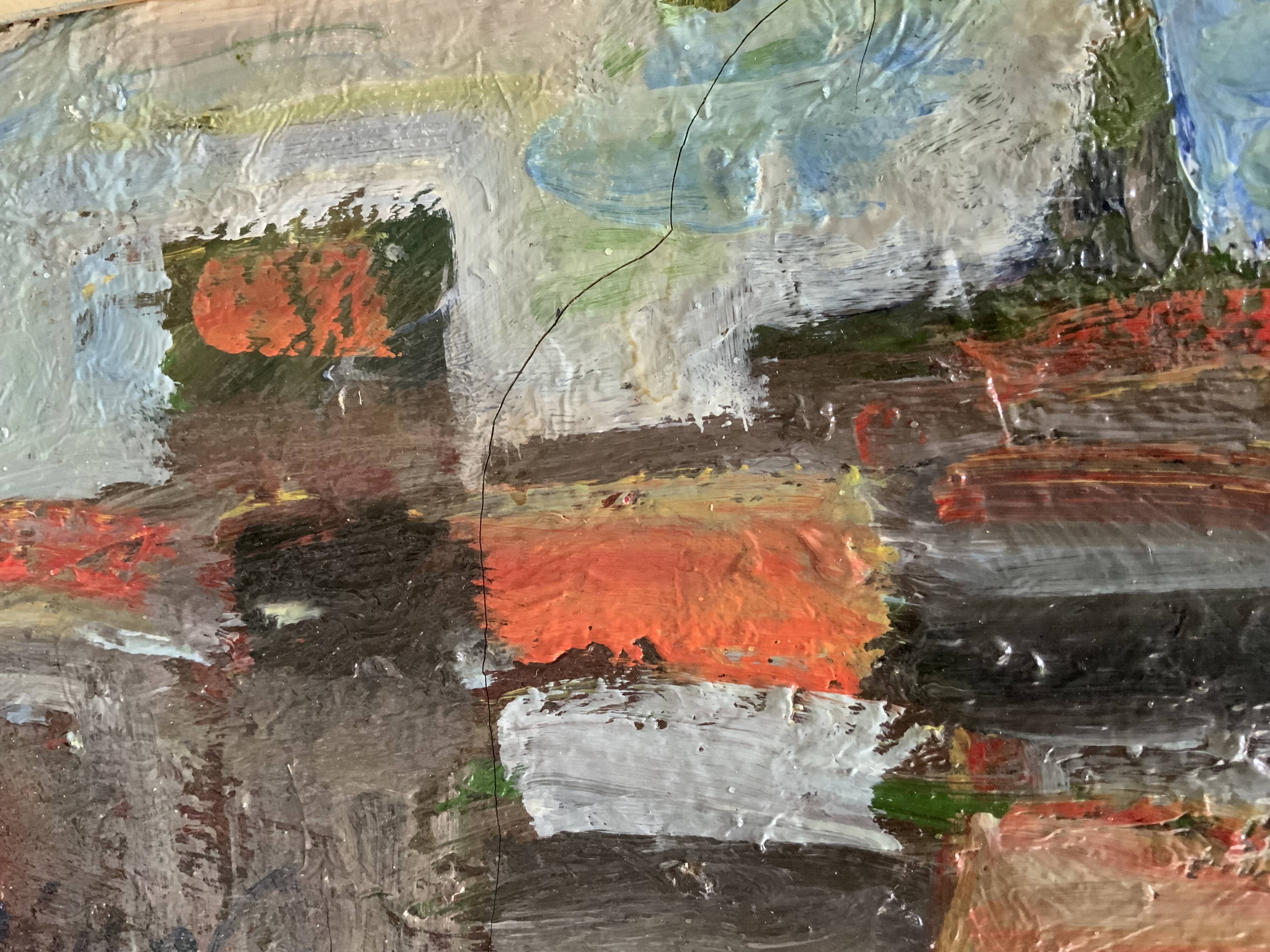 Vintage Abstract Kulo Green Oil Painting 1970s