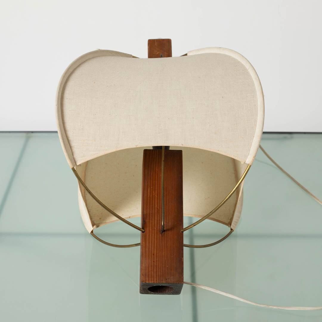 Postmodern table lamp in wood and canvas, Poland, 1980s