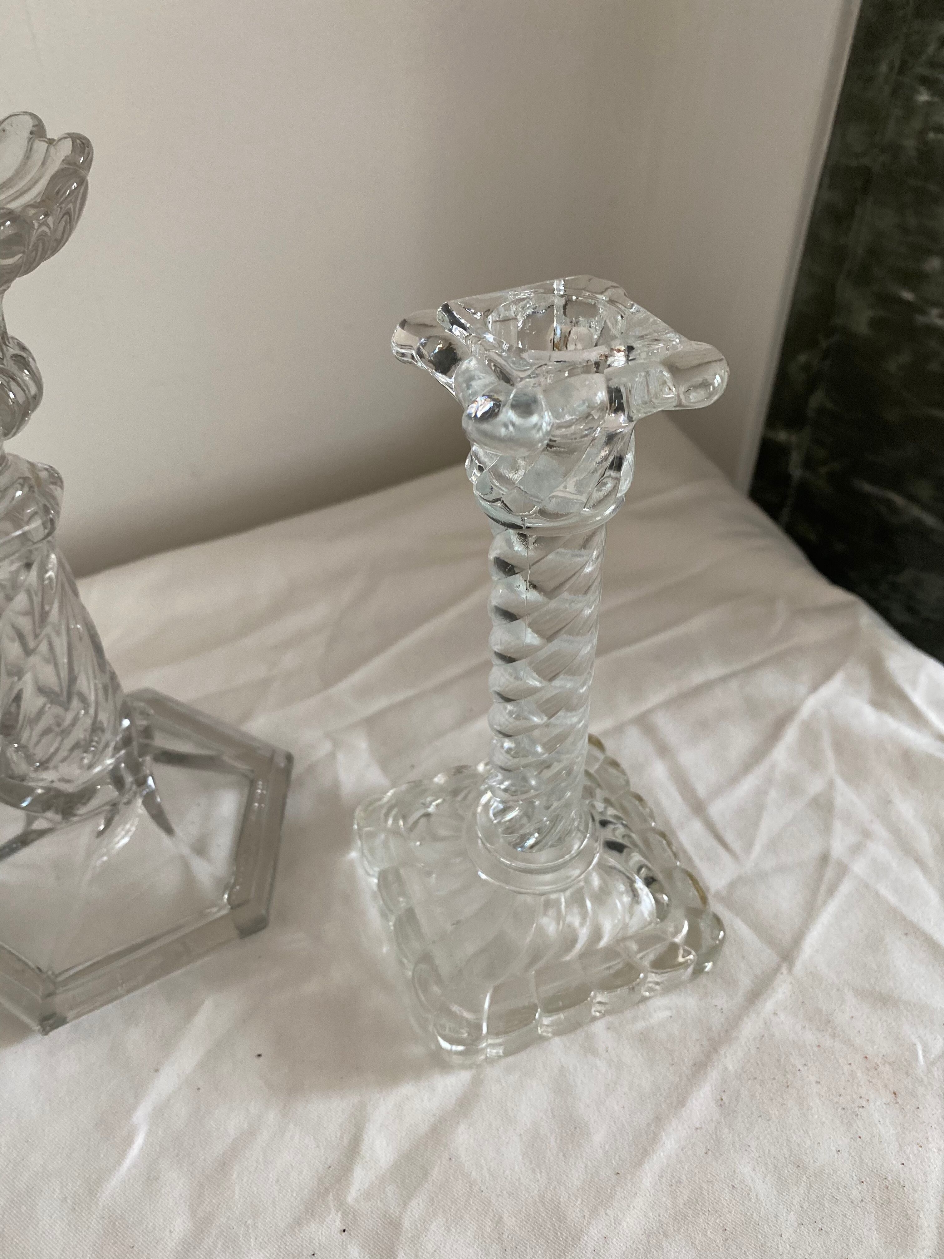Duo of glass candlesticks