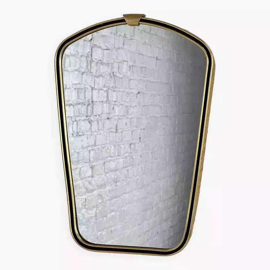 Rearview mirror and free form from the 60s brass frame highlighted with black
