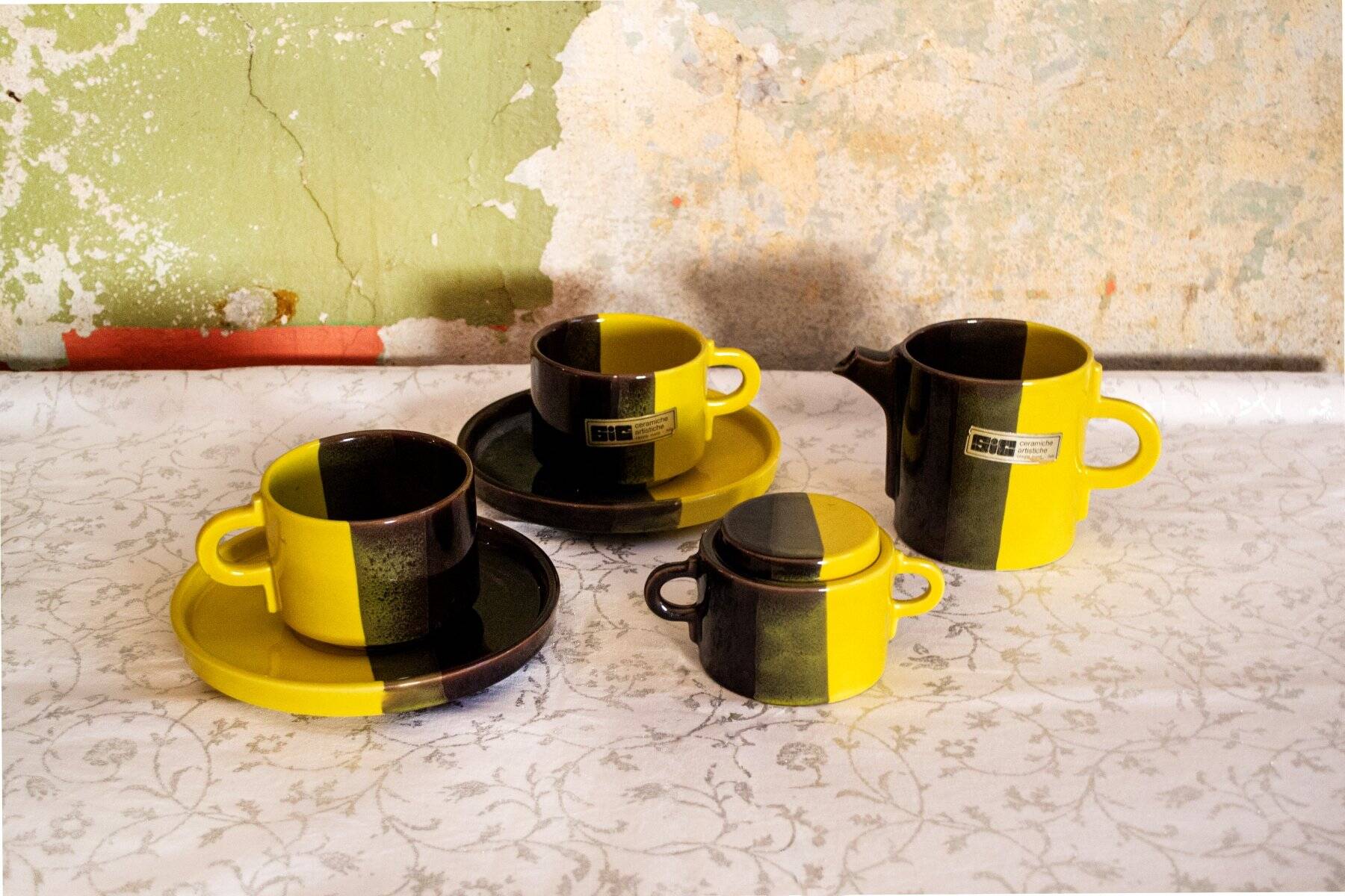 Ceramic coffee set by SIC Ceramiche Artistiche, 1970s, set of 4