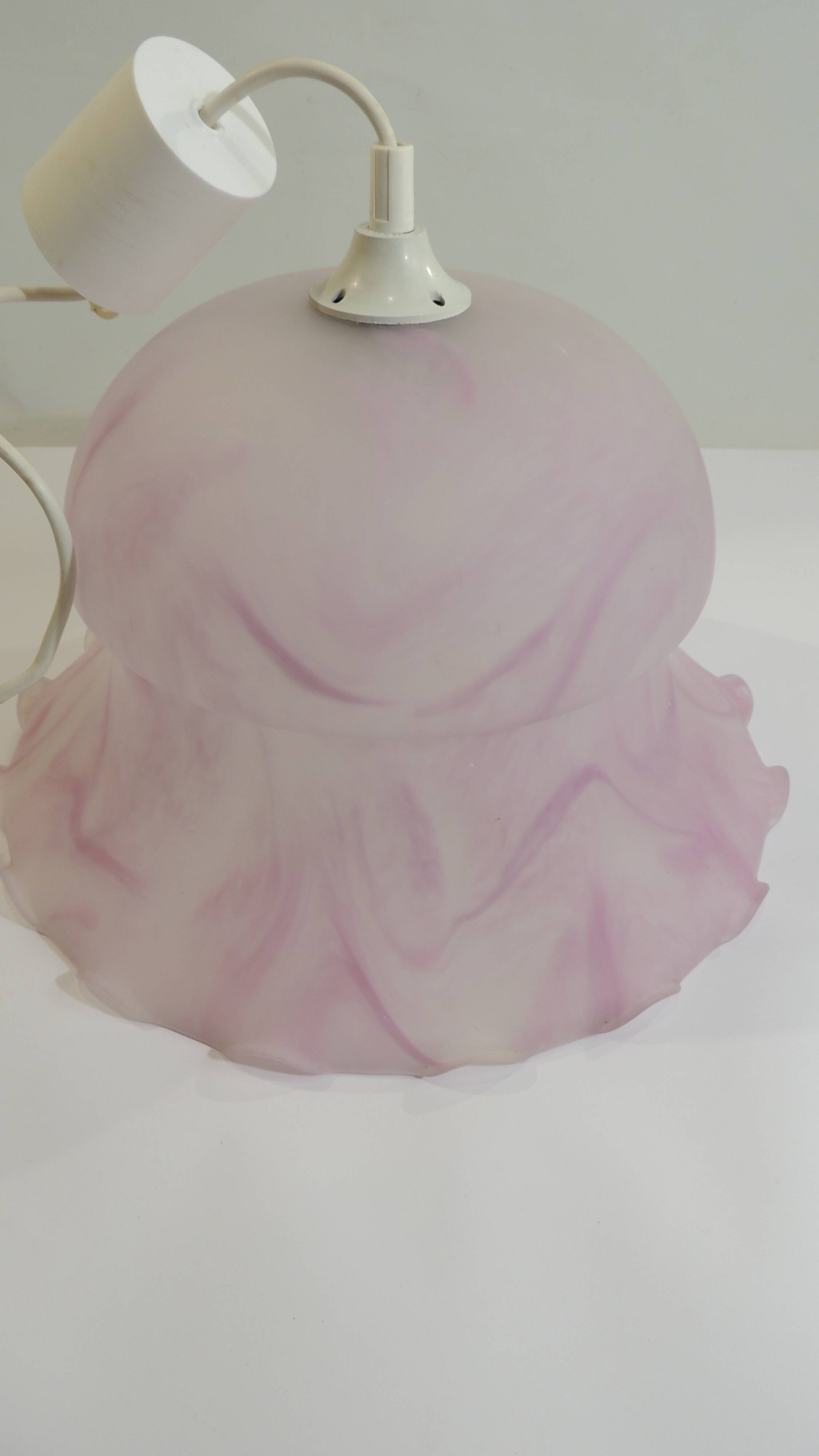 White and pink frosted glass pendant light/Vintage/1970s