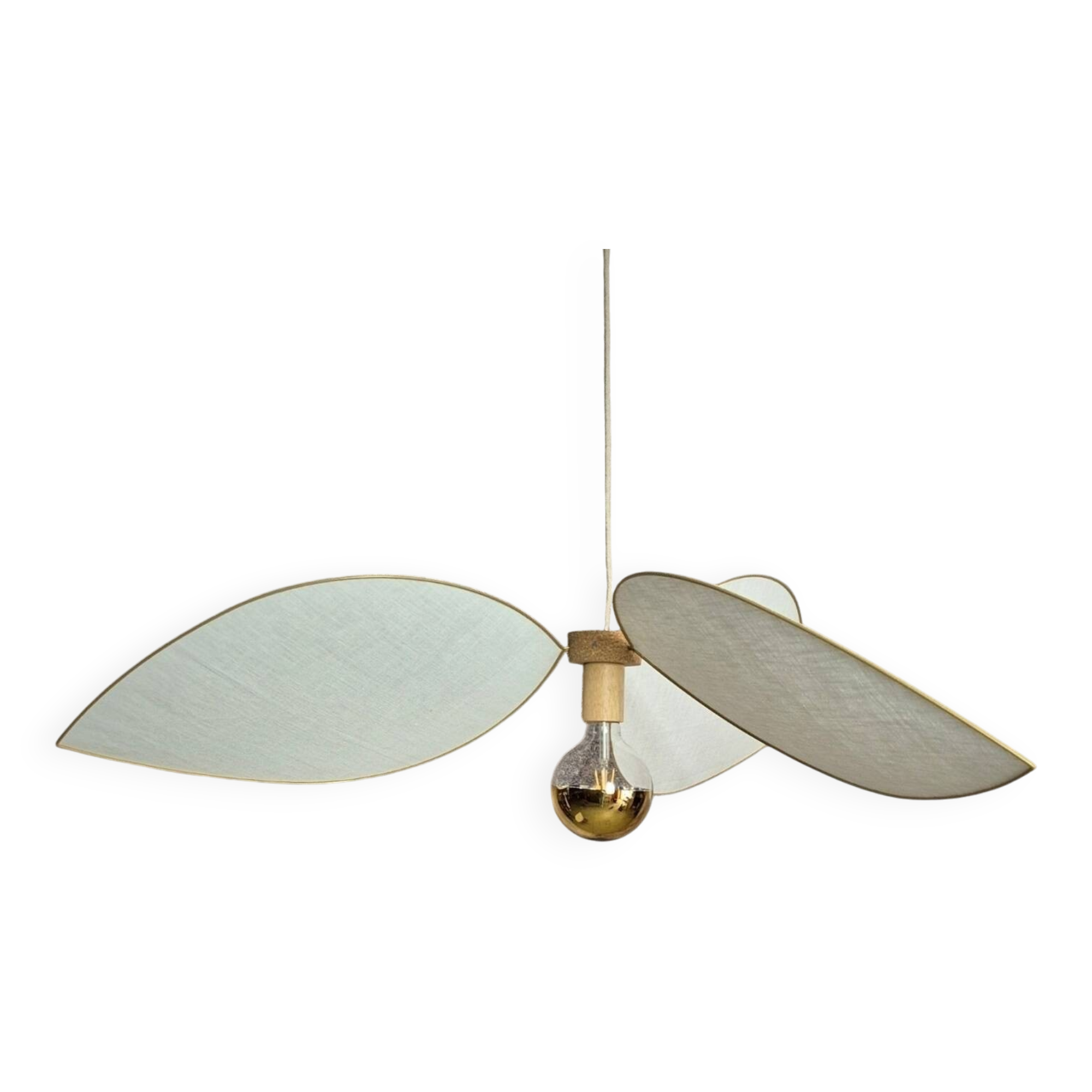 Aerial suspension, 3 petals in metal and white linen