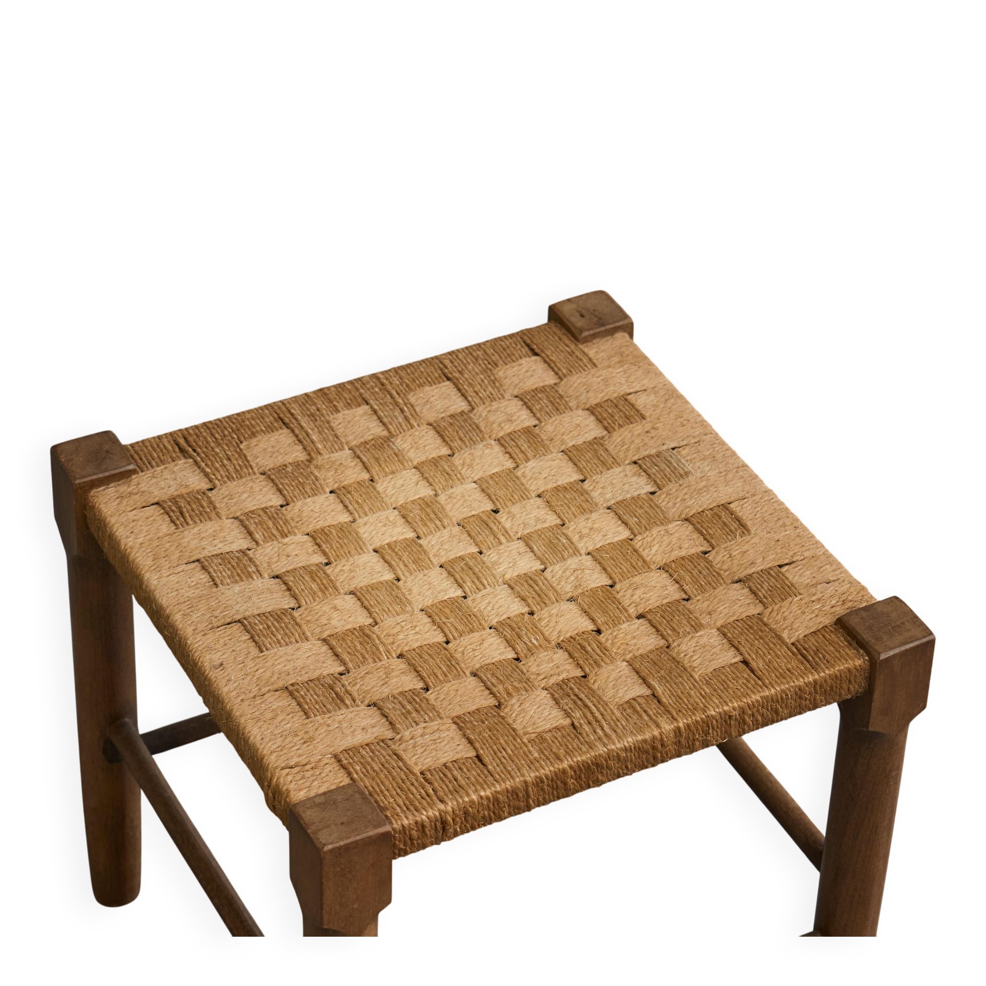 Tabouret scandinave en chêne massif et cordelette de papier 1960