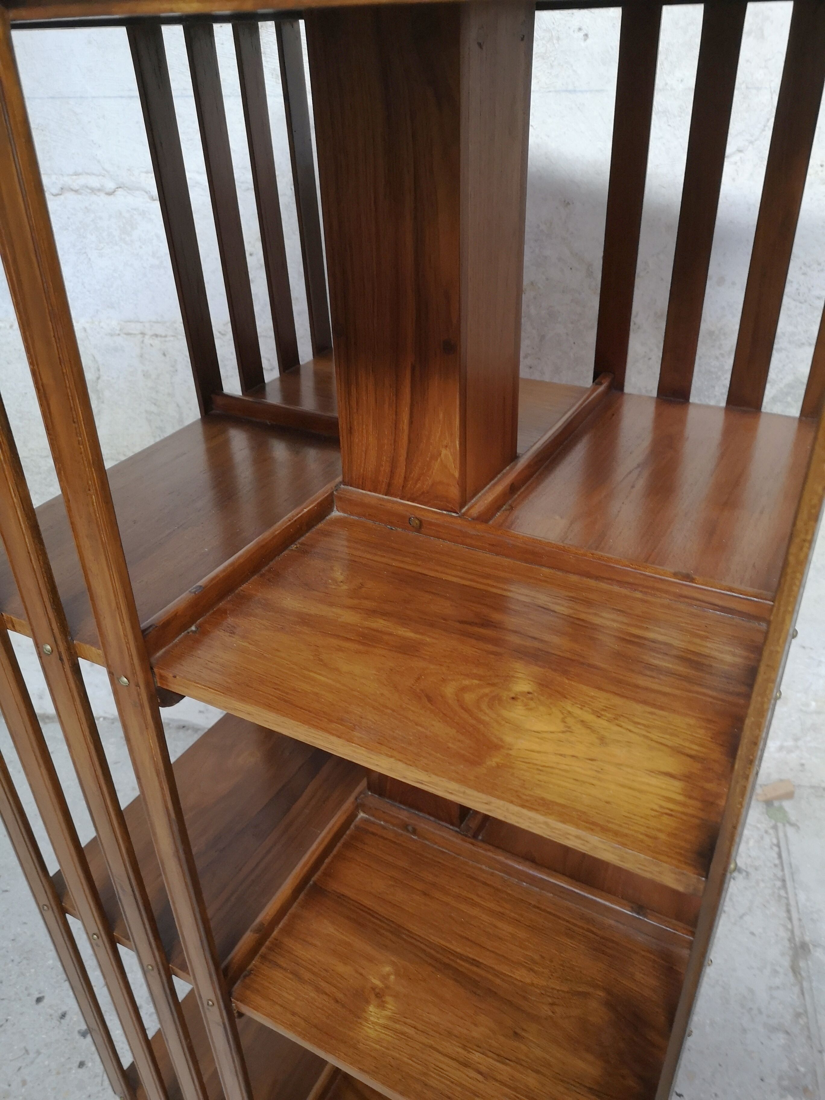 Old teak rotating bookcase
