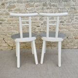 Pair of wooden and Skaï chairs from the 80s, Italy