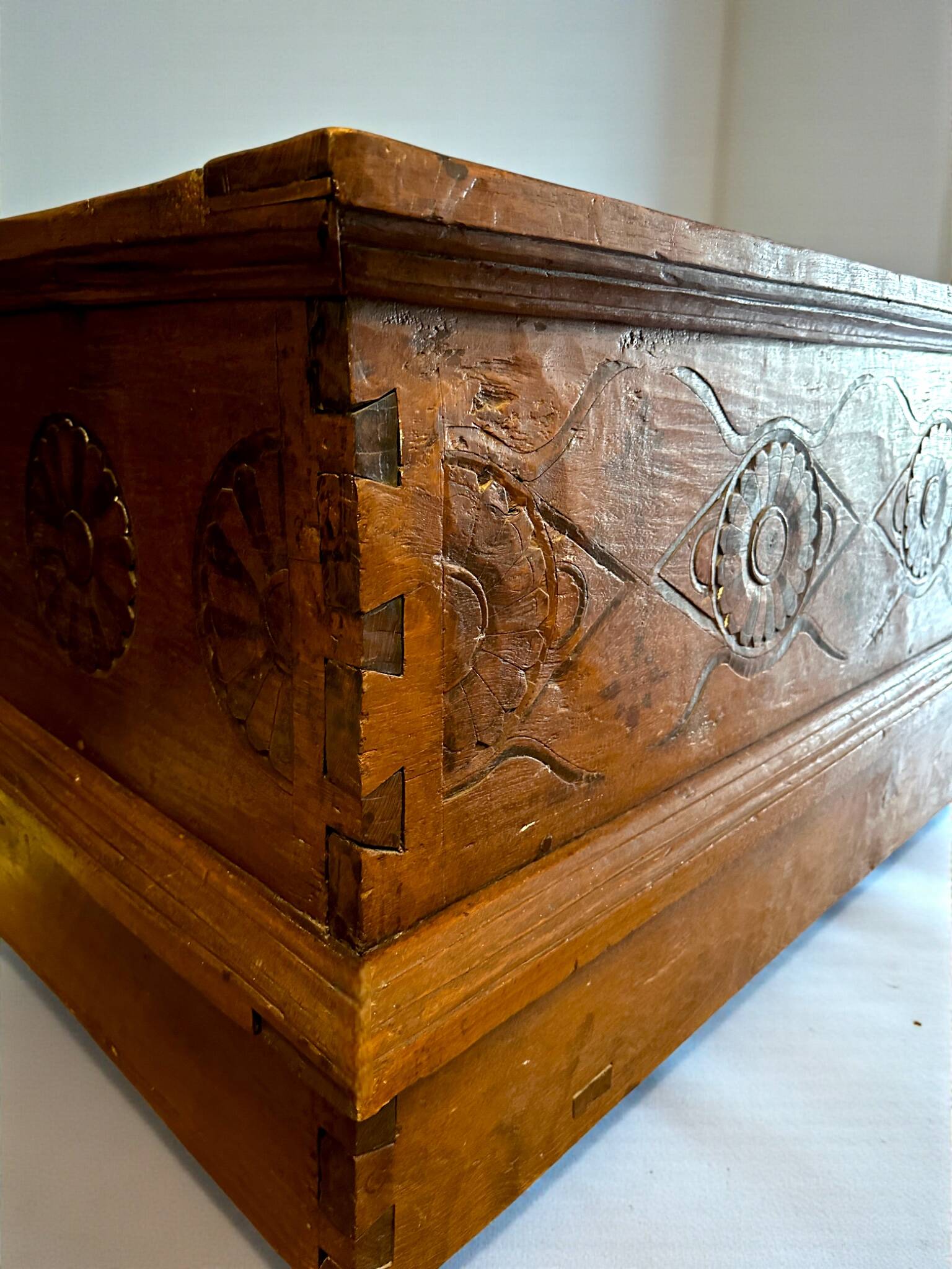 Large Hand-Carved Teak Storage Chest, 1800s