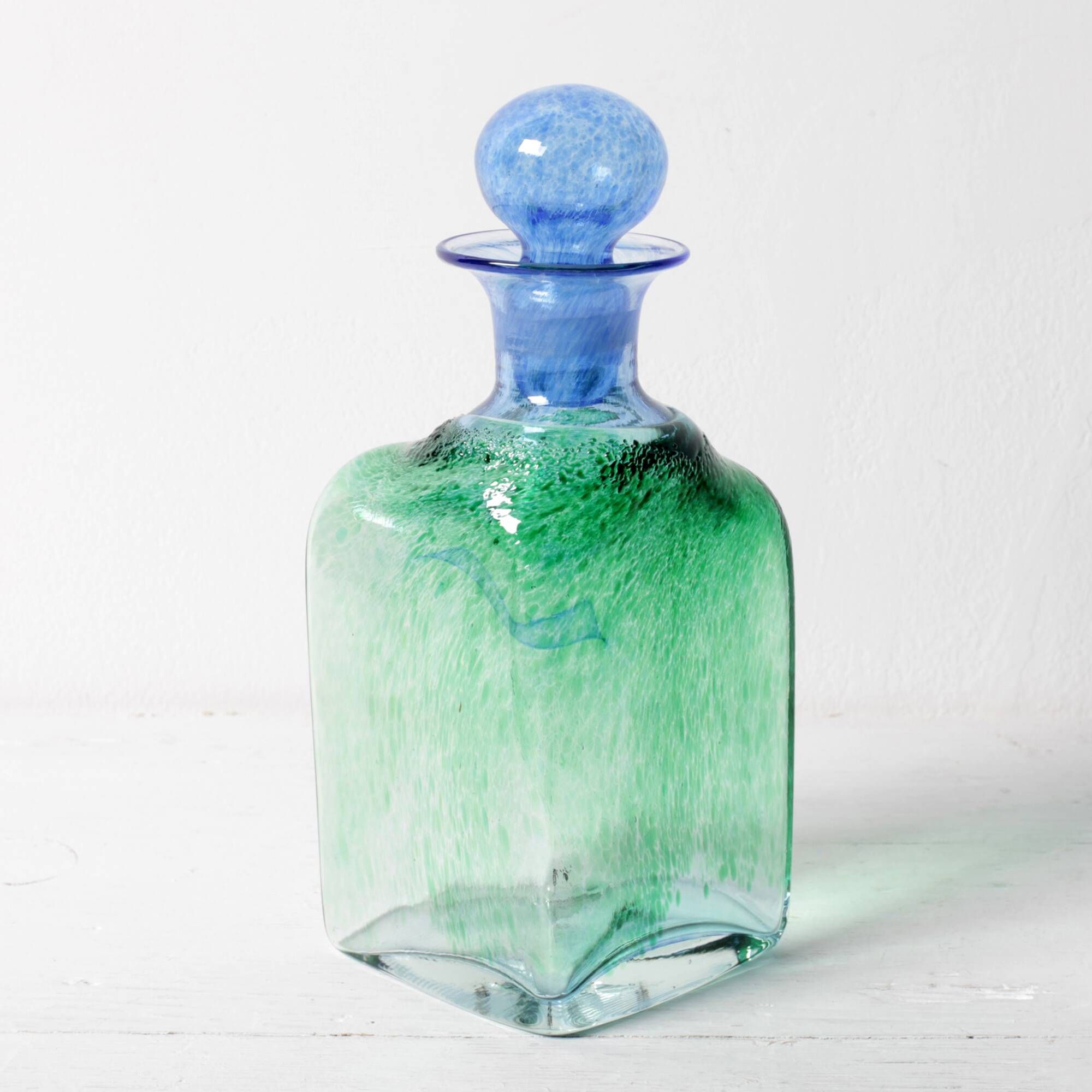 Vintage Green and Blue Glass Decanter Antikva by Bertil Vallien Sweden 1994