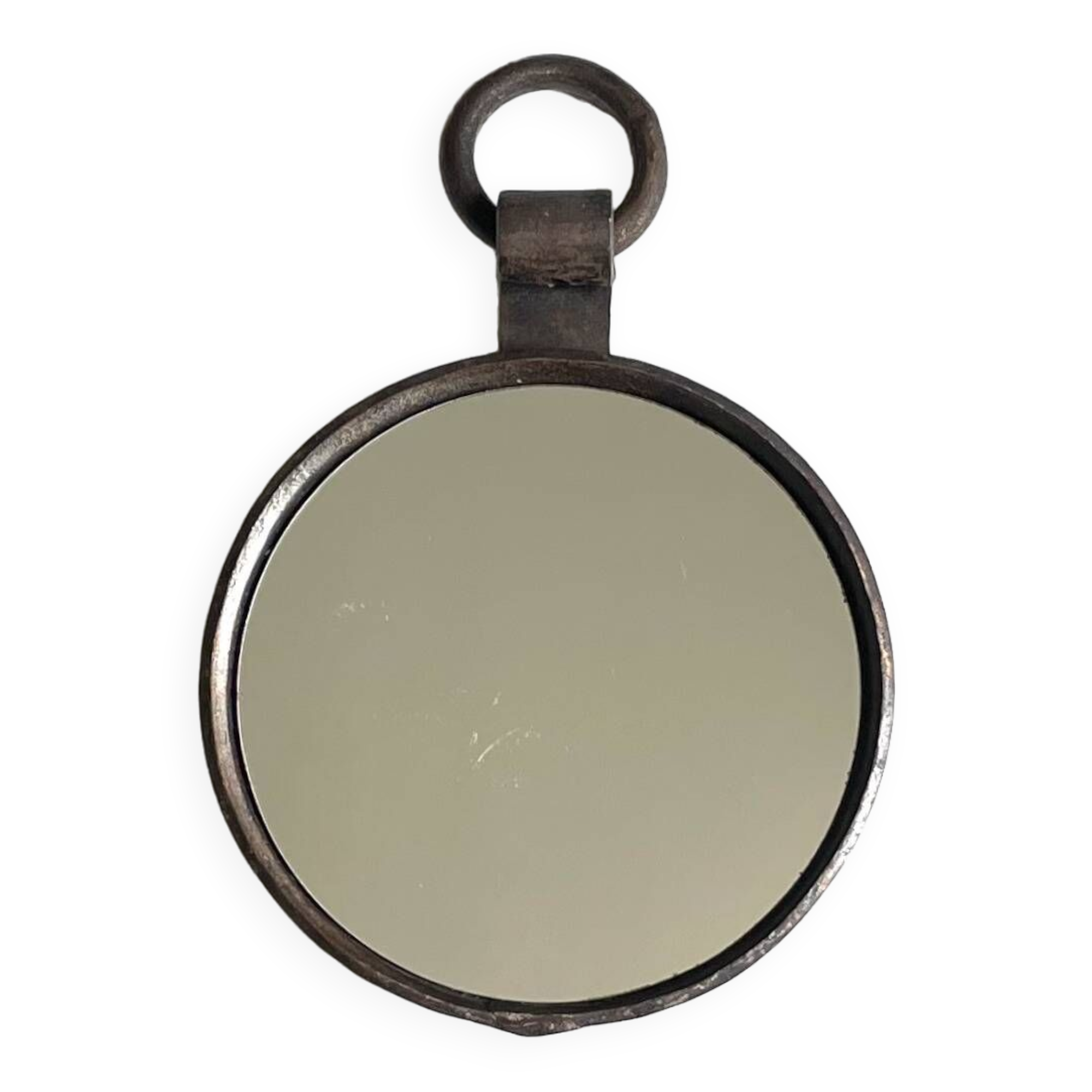 Round cast iron mirror with ring, 1950s