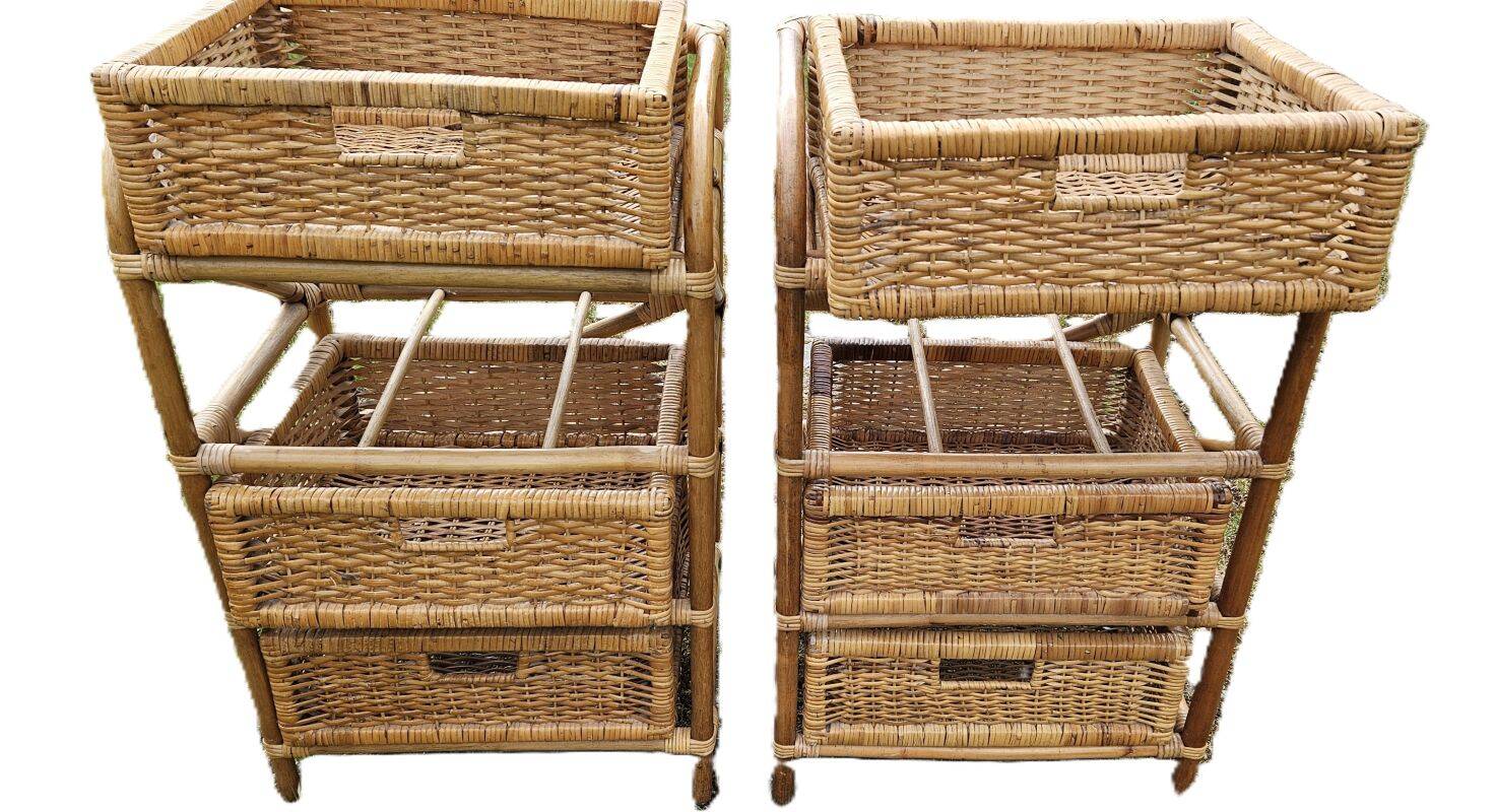 2 vintage bamboo and rattan bedside tables from the 1970s