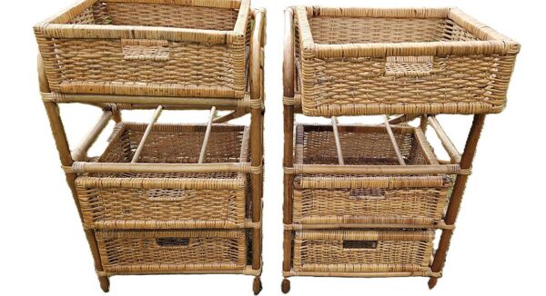 2 commodes chevets bambou et rotin vintage des années 1970