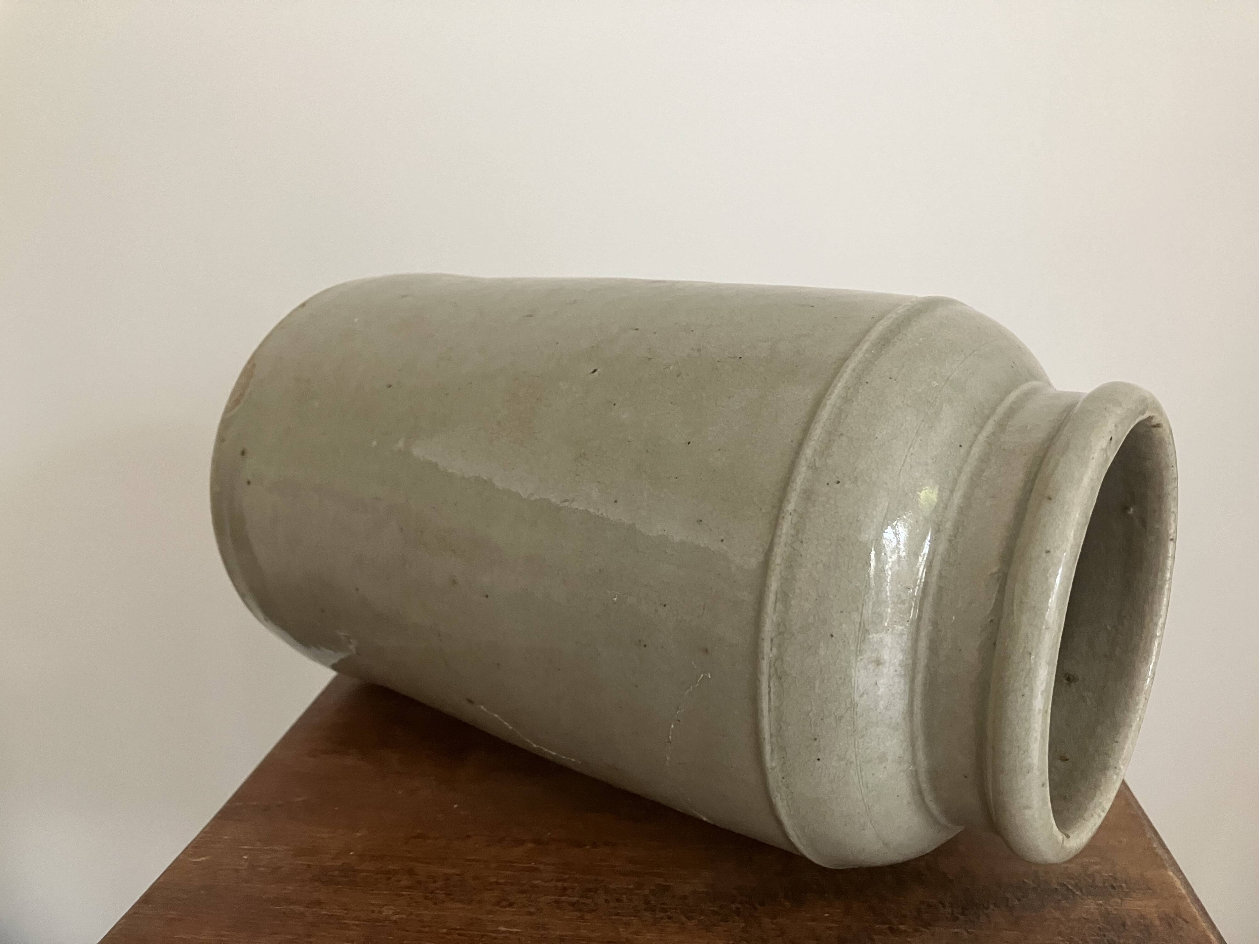 Large cylindrical pot in glazed stoneware